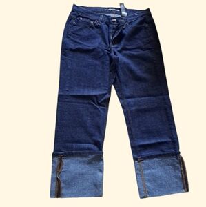 DKNY So Low Lita Dark Blue Denim Straight Legged High Cuff Vintage Jeans Size 10